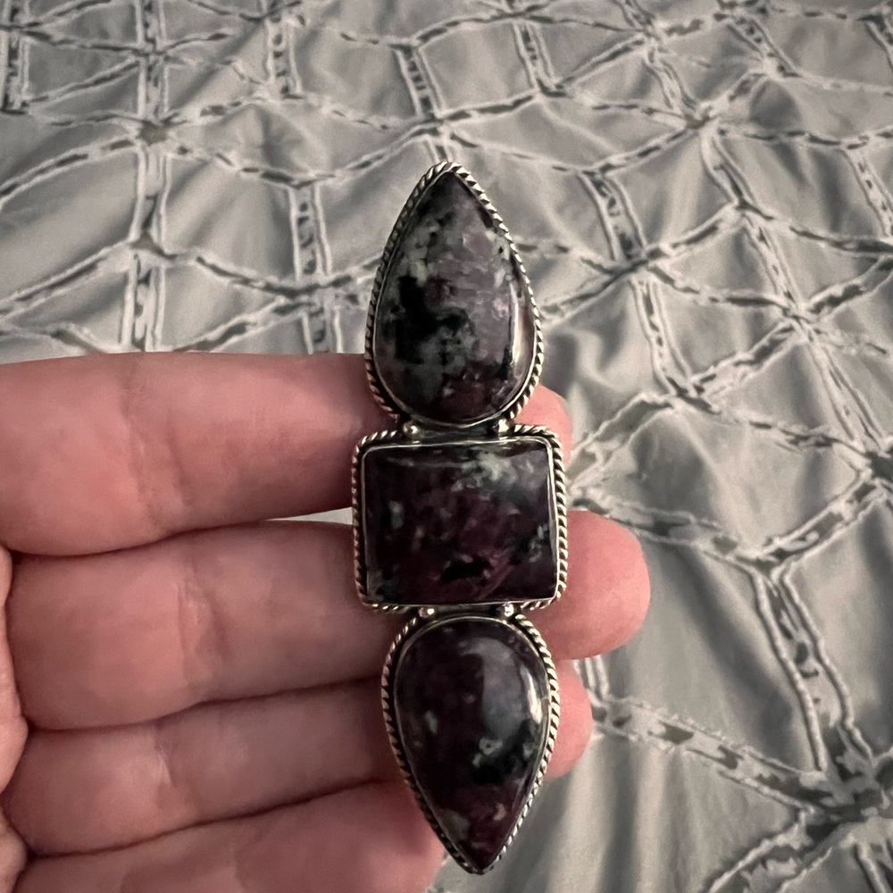 Sterling Silver Eudialyte Adjustable Crawler Ring - image 2